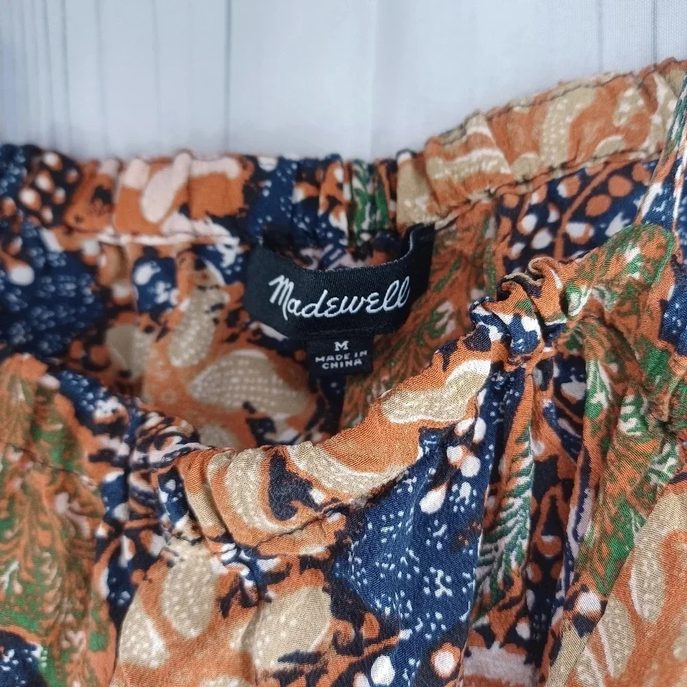 Madewell 100% silk cropped tie cold shoulder sea floral boho top - Picture 2 of 10